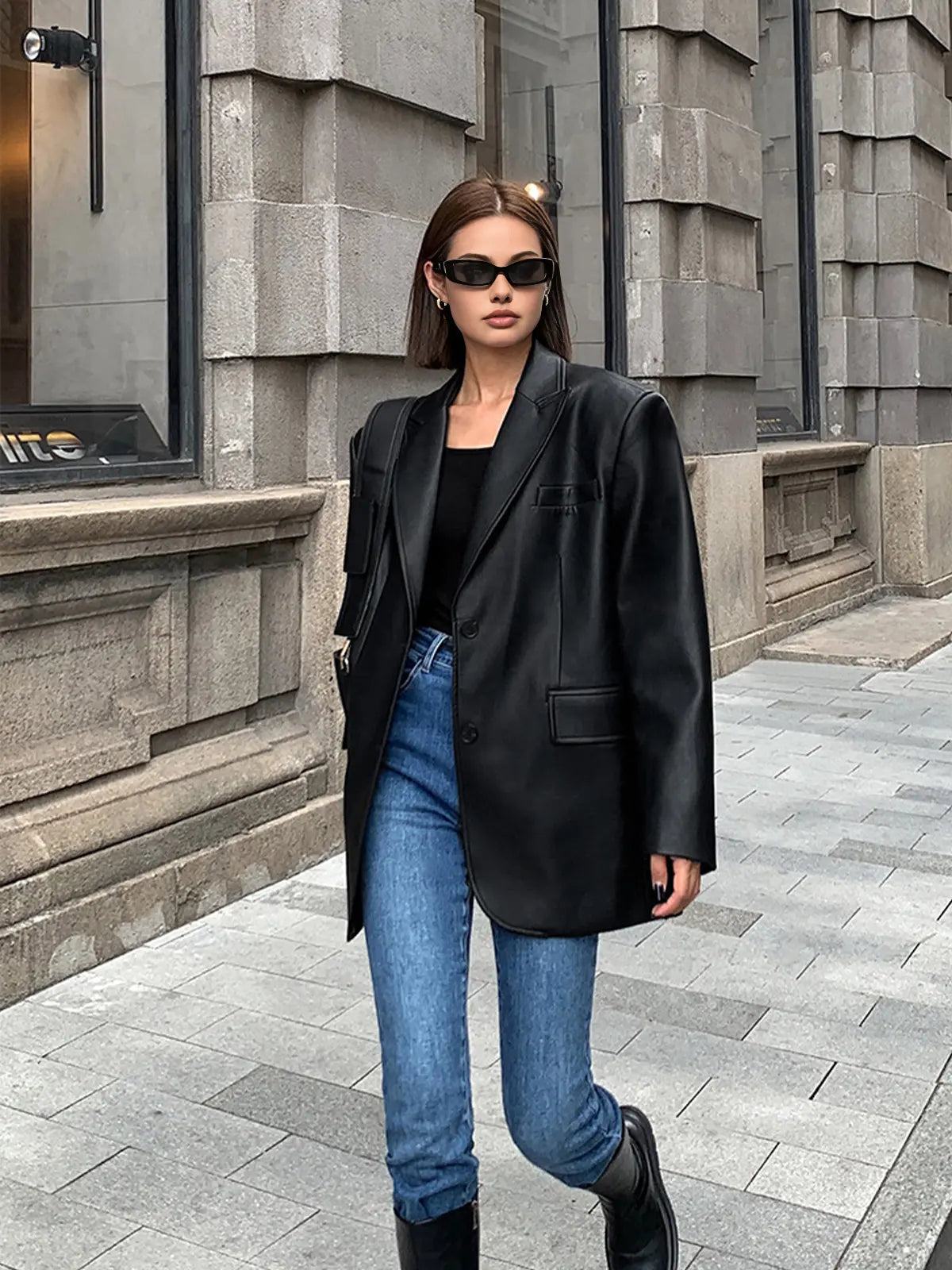Sarah | Leren blazer met zakken en details