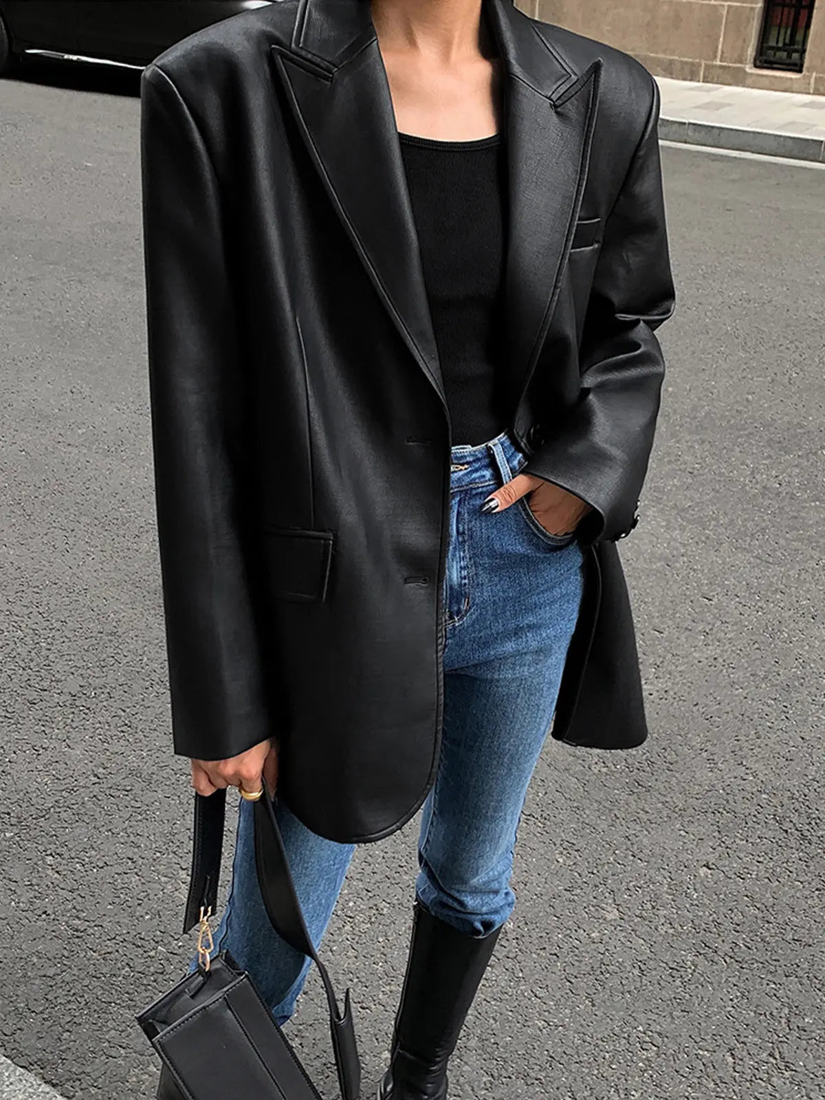 Sarah | Leren blazer met zakken en details