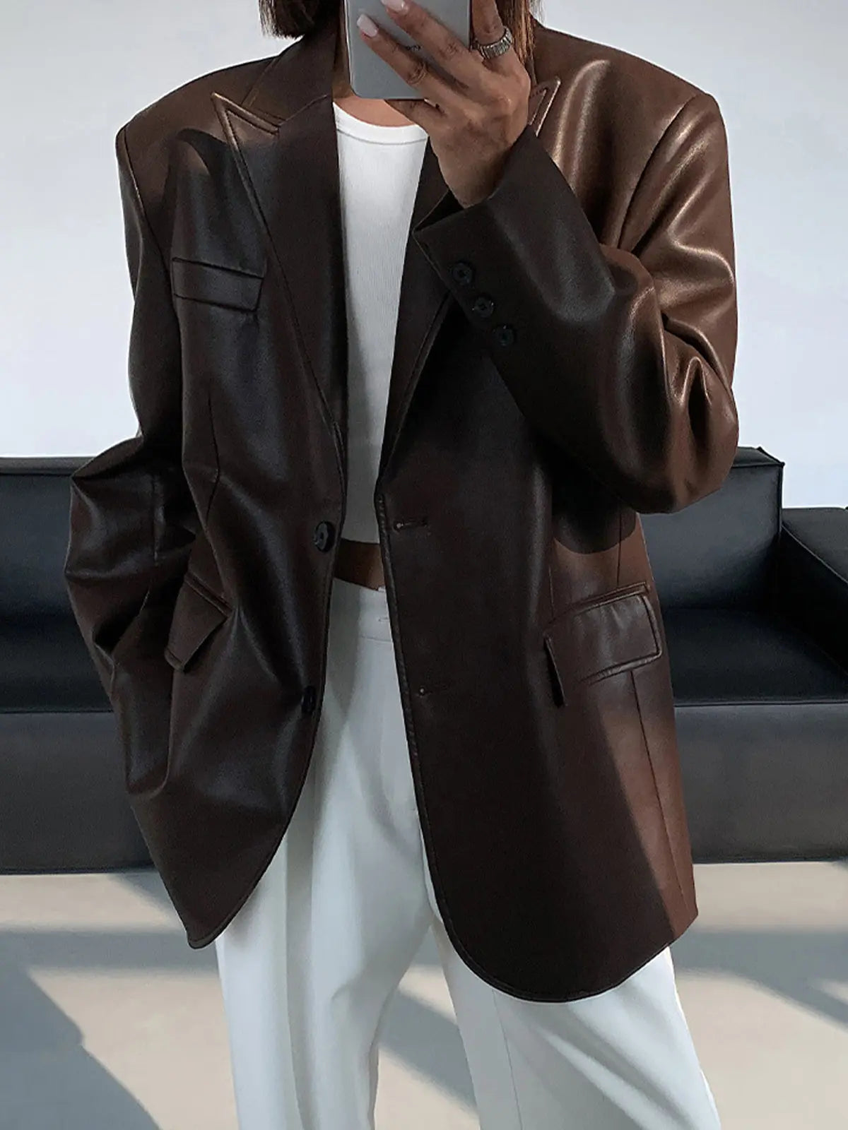 Sarah | Leren blazer met zakken en details