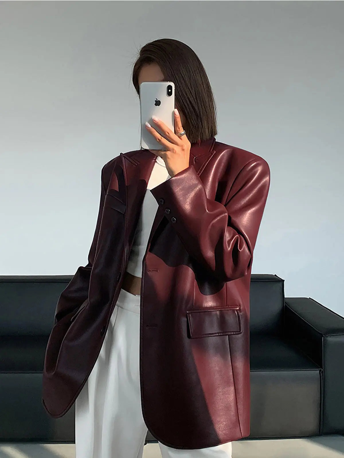 Sarah | Leren blazer met zakken en details