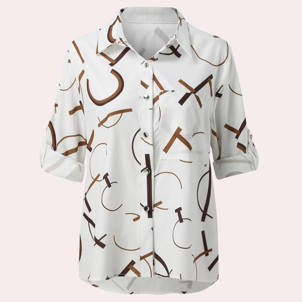 Bedrukte Blouse met Knopen en Korte Mouwen