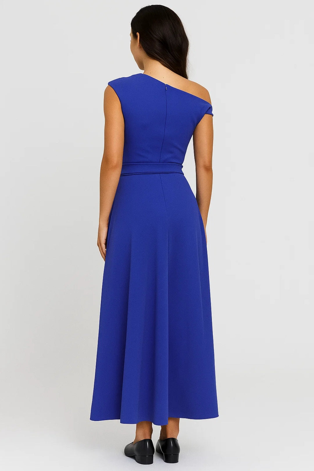 Blauwe Elegante One Shoulder Maxi Jurk