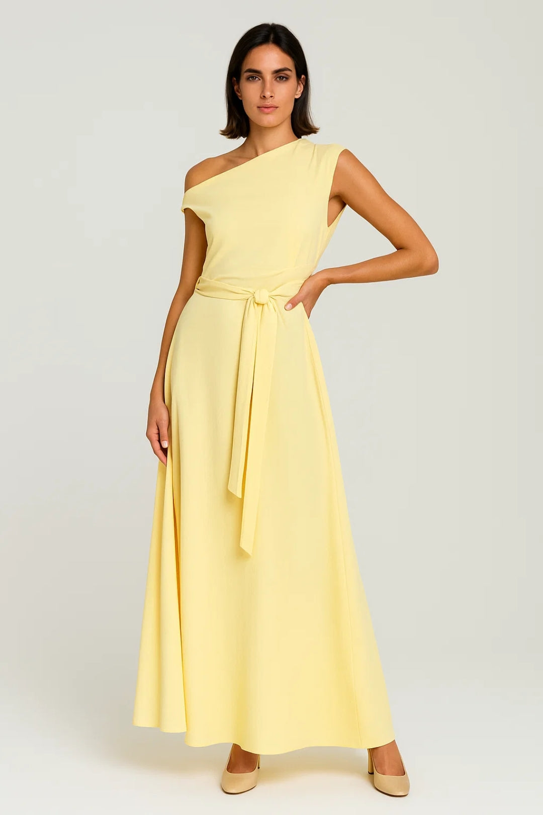Blauwe Elegante One Shoulder Maxi Jurk