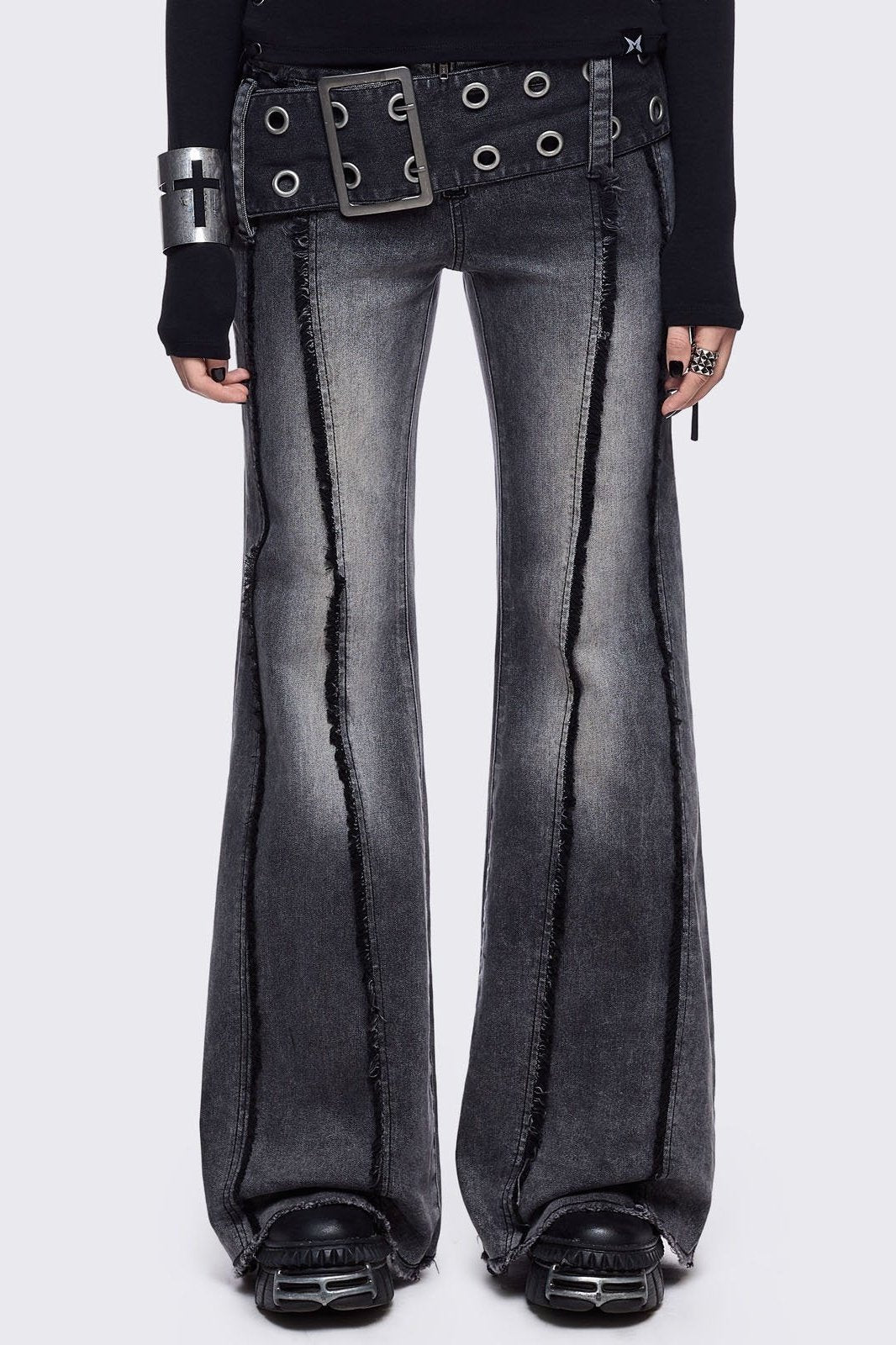 Gia Grey Belted Flared Jeans