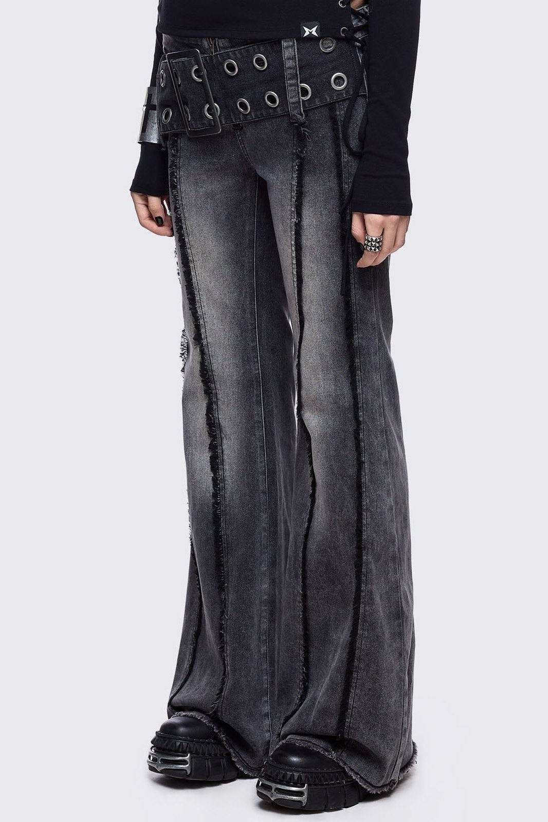 Gia Grey Belted Flared Jeans
