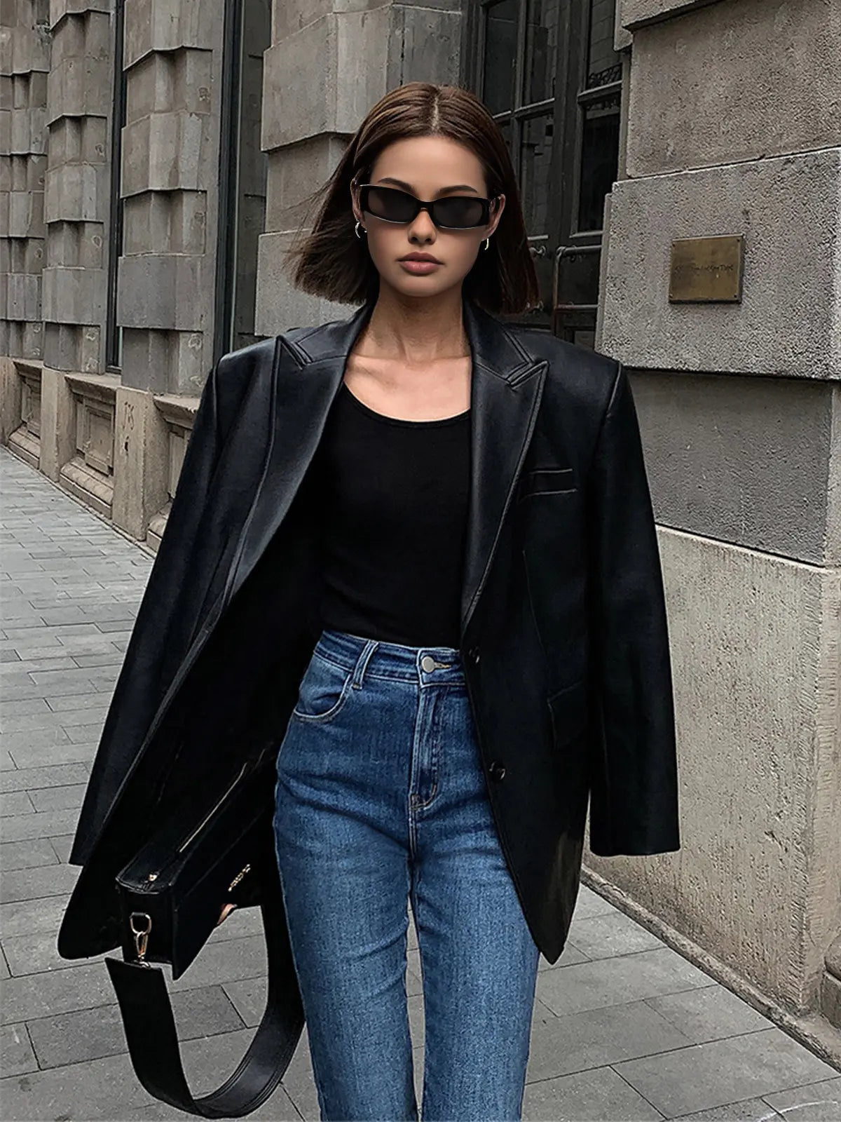 Sarah | Leren blazer met zakken en details