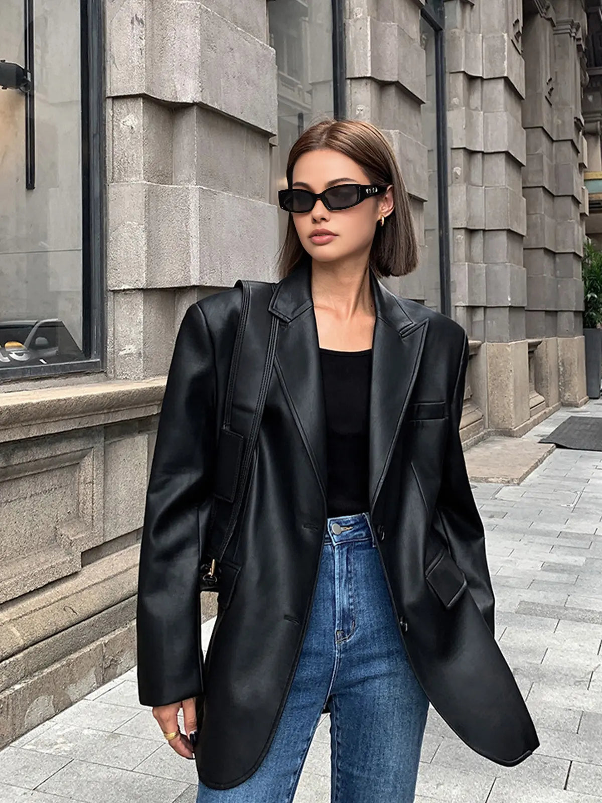 Sarah | Leren blazer met zakken en details