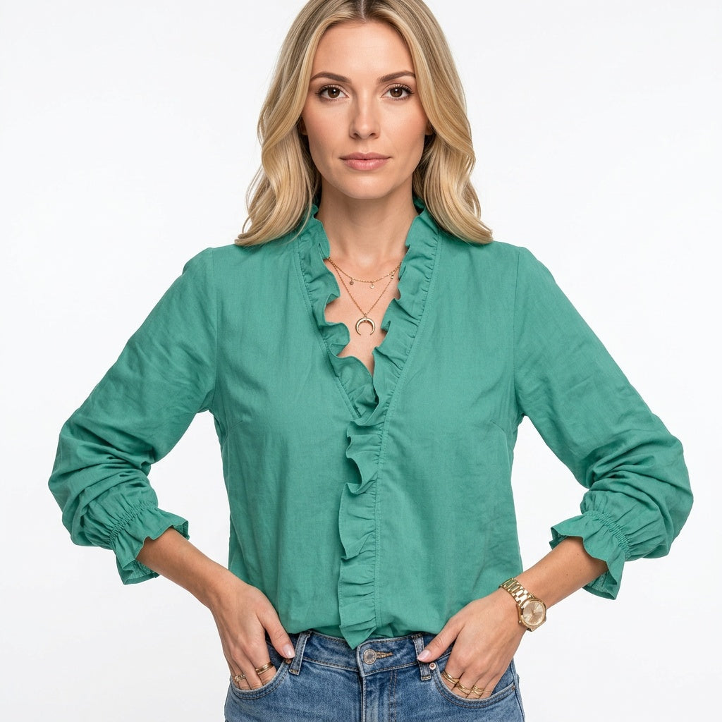 Blouse met Ruffle Kraag en Lange Mouwen