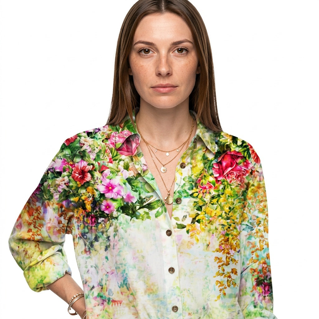 Artistieke Blouse met Bloemenprint en Losse Pasvorm